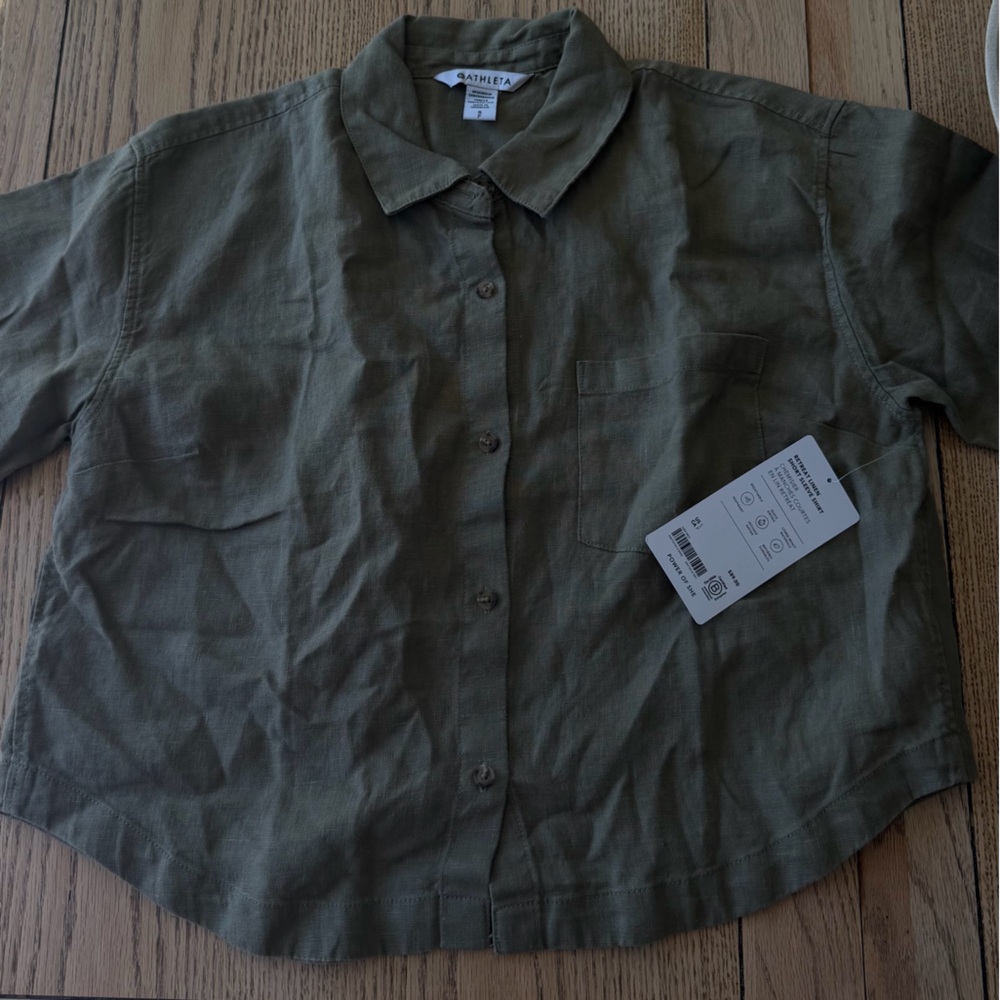 Athleta green khaki button up